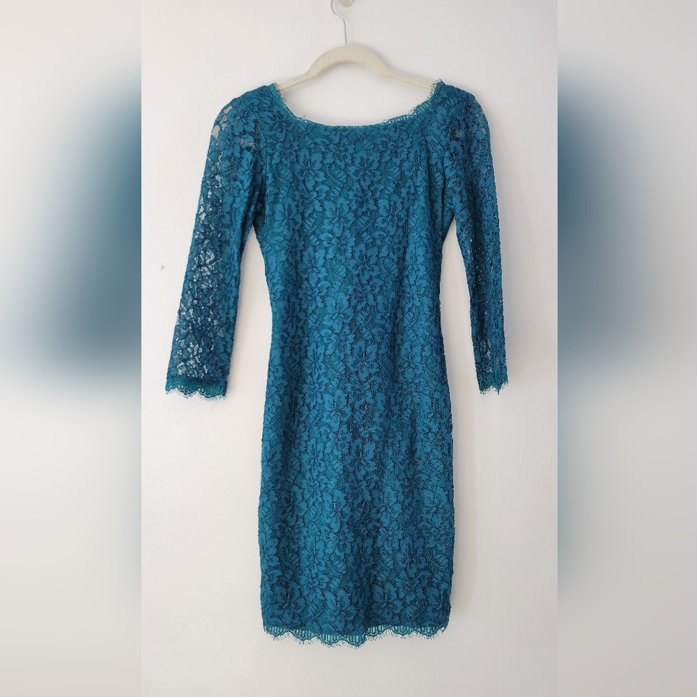 Diane Von Furstenburg DVF Teal Zarita Lace Dress Size 0